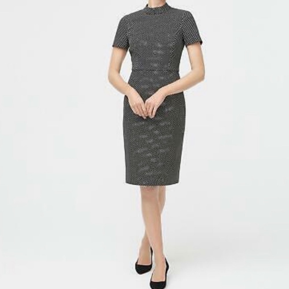 J. CREW Black & Gold Dot Mock Neck Sheath Dress, 14